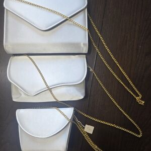 Chic White Clutch and Wristlet Set with Gold Chain